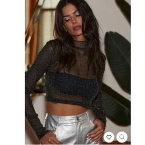 12th Tribe Sylva Black Glitter Mesh Top
